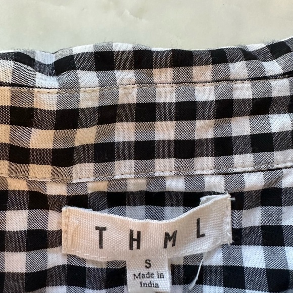 COPY - THML Black and White Gingham Embroidered Shirt Size Small - Picture 2 of 5